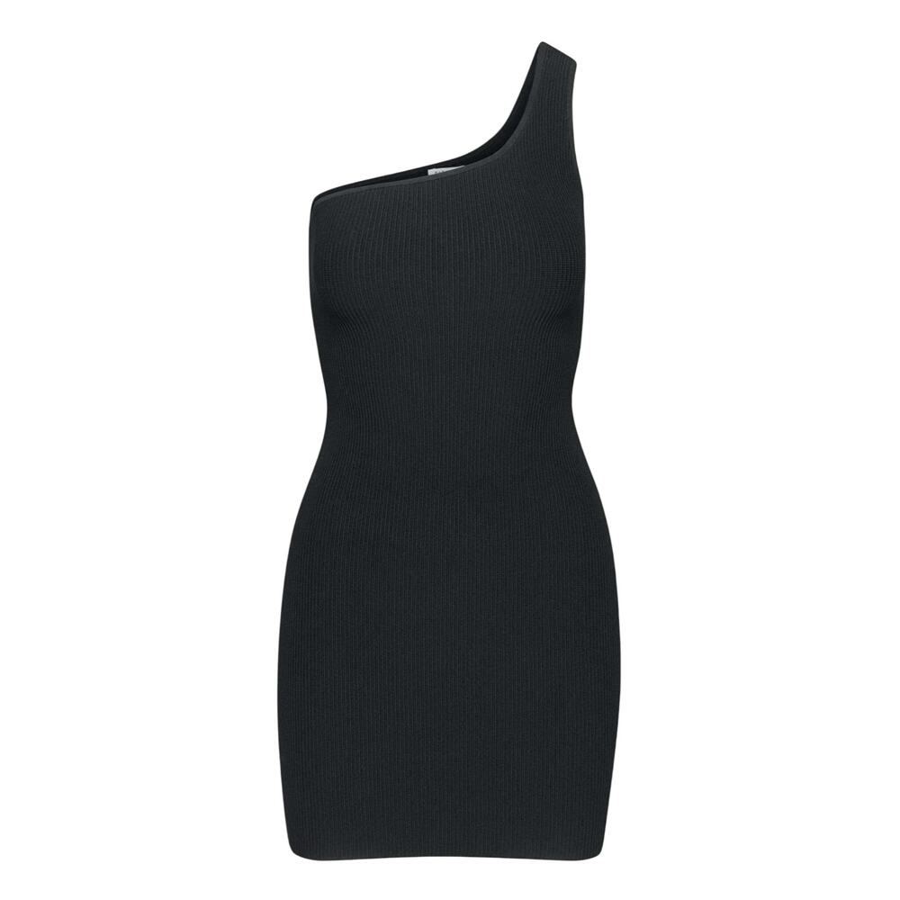 Babaton Aritzia (S) Sculpt Knit One Shoulder Ribbed Bodycon Mini Dress Black LBD